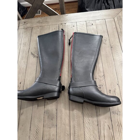 Steve Madden Tsunami Wellies Tall Black Buckle Rain Boots Red Detail Size 5 - Picture 4 of 8